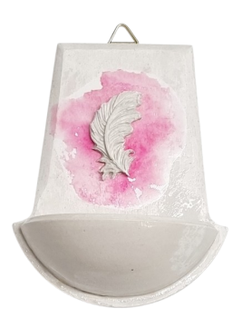 Preview: Weihwasser Becken mit Feder klein (assortierte Hintergrundfarben)