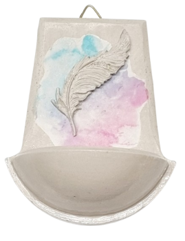 Preview: Weihwasser Becken mit Feder gross (assortierte Hintergrundfarben)