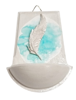 Weihwasser Becken mit Feder gross (assortierte Hintergrundfarben)