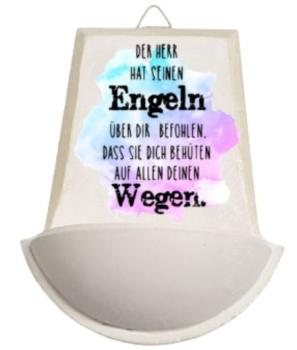 Weihwasser Becken "der Herr hat seinen Engeln über dir befohlen, dass sie dich behüten auf allen deinen Wegen" lila-blau
