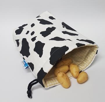 Kartoffelwärmer / Gschwellti-Beutel mit Kordelzug Kuhmuster