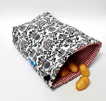 Kartoffelwärmer / Gschwellti-Beutel mit Kordelzug Scherenschnitt schwarz-weiss