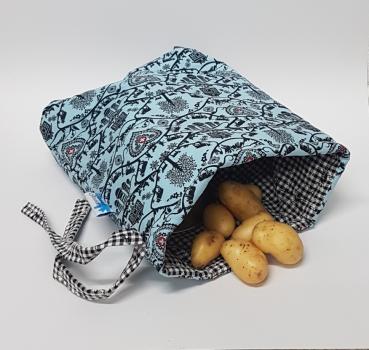 Kartoffelwärmer / Gschwellti-Beutel mit Band Scherenschnitt blau