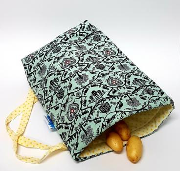 Kartoffelwärmer / Gschwellti-Beutel mit Band Scherenschnitt grün
