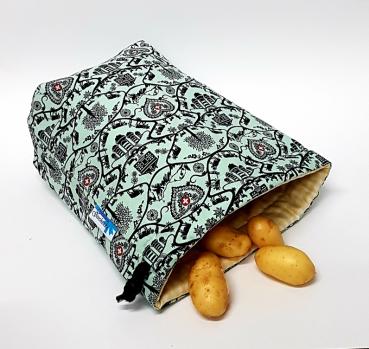Kartoffelwärmer / Gschwellti-Beutel mit Kordelzug Scherenschnitt grün