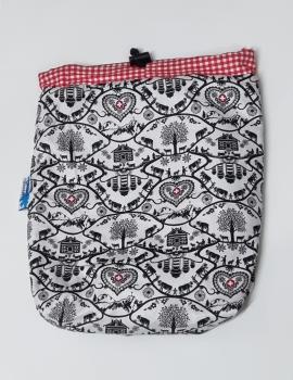 Preview: Kartoffelwärmer / Gschwellti-Beutel mit Kordelzug Scherenschnitt schwarz-weiss