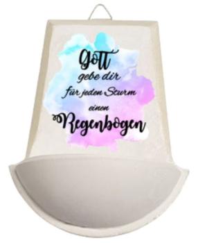 Weihwasser Becken "Gott gebe dir für jeden  Sturm einen Regenbogen" lila-blau