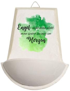 Weihwasser Becken "Engel sieht man nicht, man spürt sie im Herzen" grün