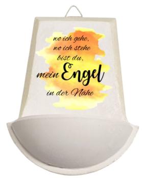 Weihwasser Becken "wo ich gehe, wo ich stehe  bist du, mein Engel in der Nähe" gelb