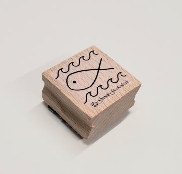 Holzstempel Erstkommunion / Firmung / Geburt - Fisch im Wasser