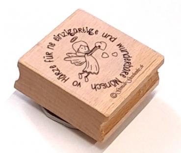 Holzstempel Engel mit Spruch für einzigartige Menschen