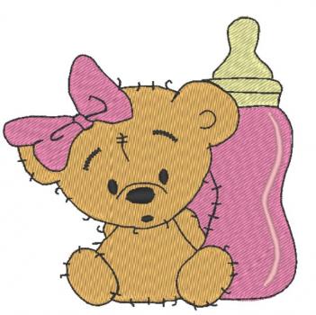 Nuschi bestickt Teddybär Mädchen mit Flasche