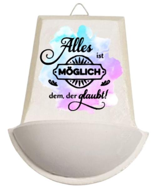 Weihwasser Becken "Alles ist möglich dem der glaubt" lila-blau