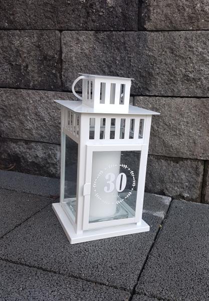 wunderschöne Laterne weiss - Geburtstag mit Jahreszahl