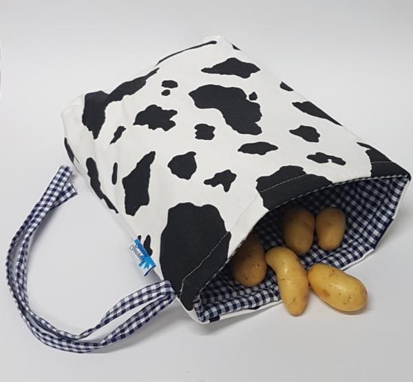 Kartoffelwärmer / Gschwellti-Beutel mit Band Kuhmuster