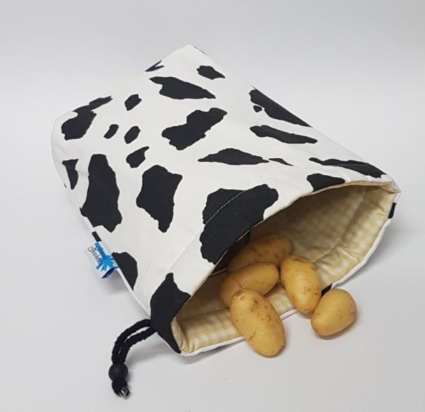 Kartoffelwärmer / Gschwellti-Beutel mit Kordelzug Kuhmuster