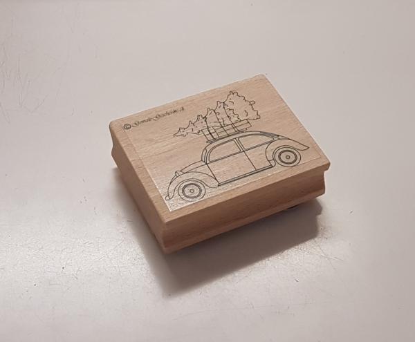 Holzstempel Auto mit Weihnachtsbaum