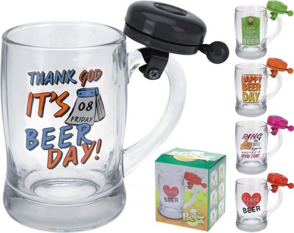 Bierkrug mit Fahrrad Klingel 12cm hoch