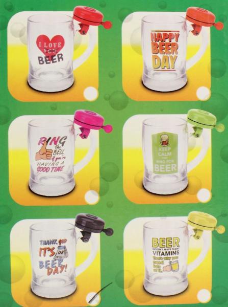 Bierkrug mit Fahrrad Klingel 12cm hoch