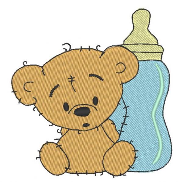 Nuschi bestickt Teddybär mit Flasche