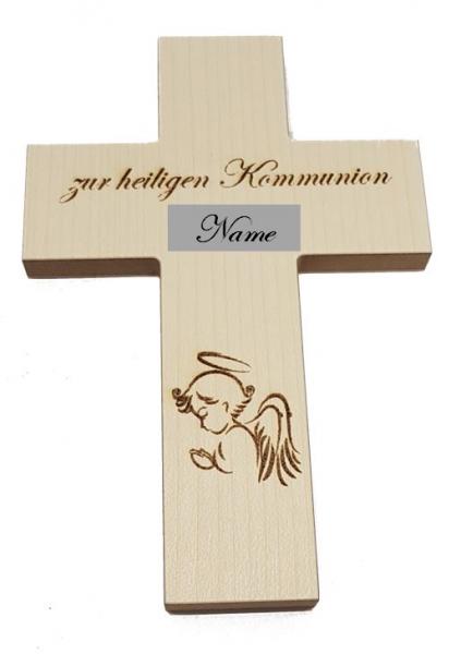 Holzkreuz zur Erstkommunion mit eingraviertem Namen