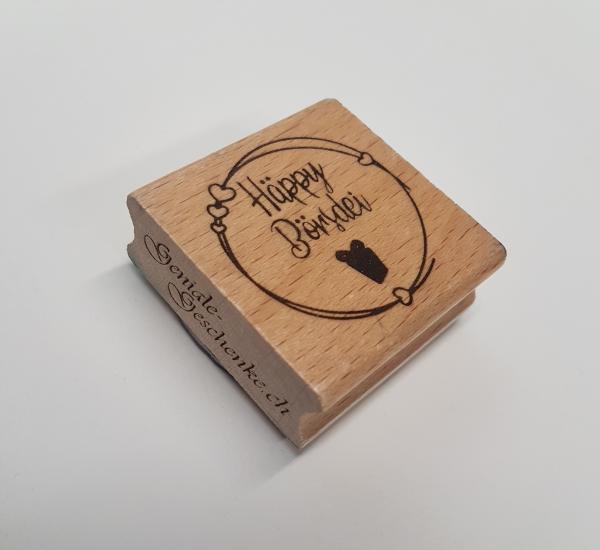 Holzstempel Häppi Börsdei mit Rahmen (klein)