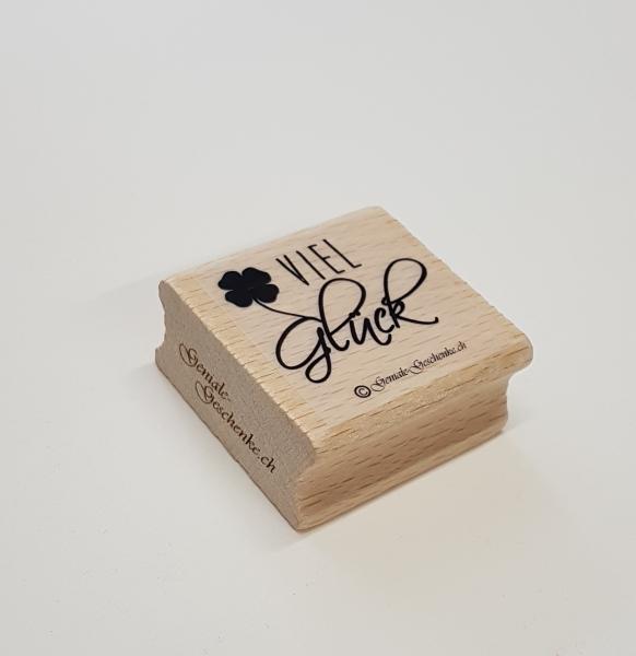 Holzstempel viel Glück mit Kleeblatt